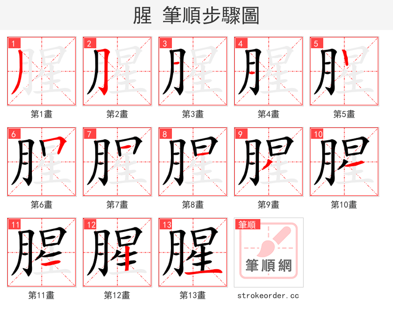 腥 的笔顺分步演示