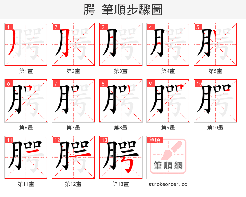 腭 的笔顺分步演示