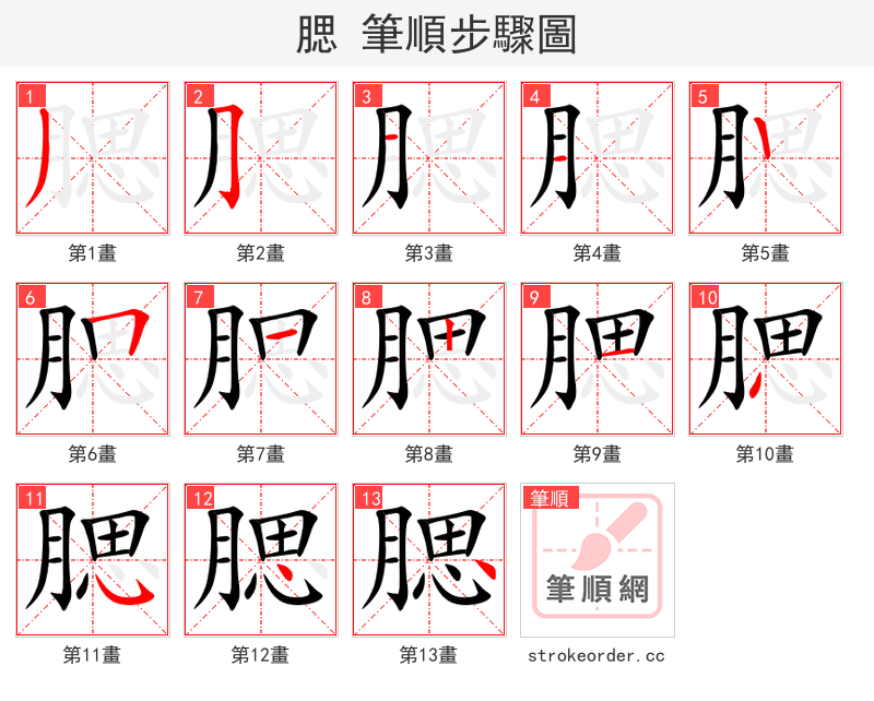 腮 的笔顺分步演示