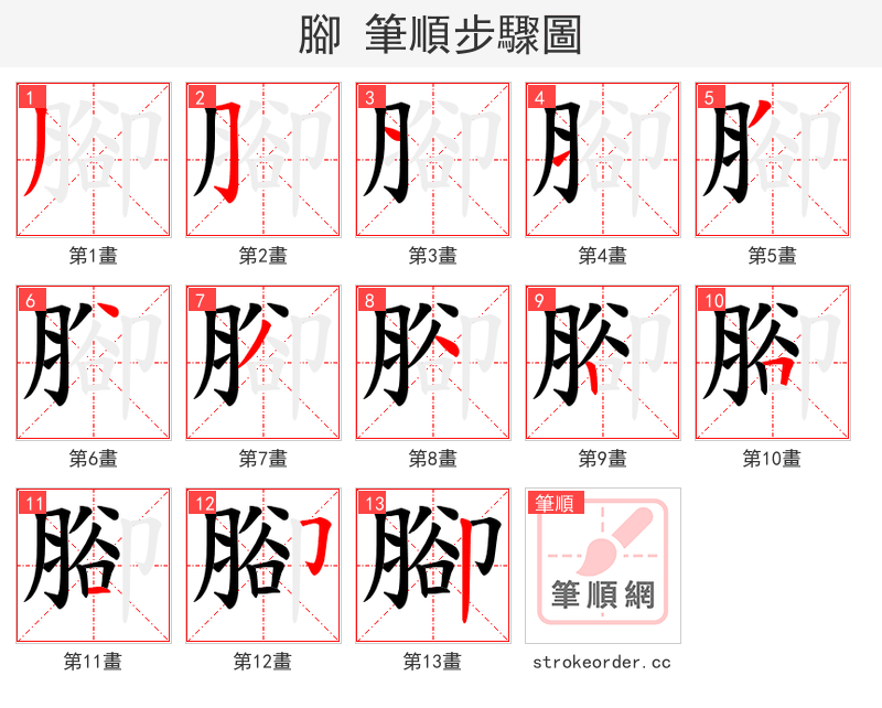 腳 的笔顺分步演示