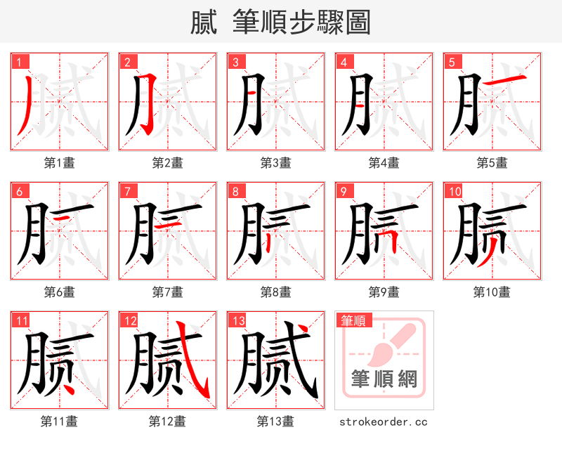 腻 的笔顺分步演示