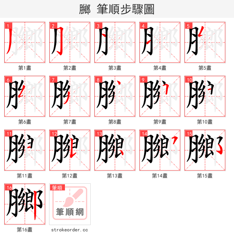 膷 的笔顺分步演示