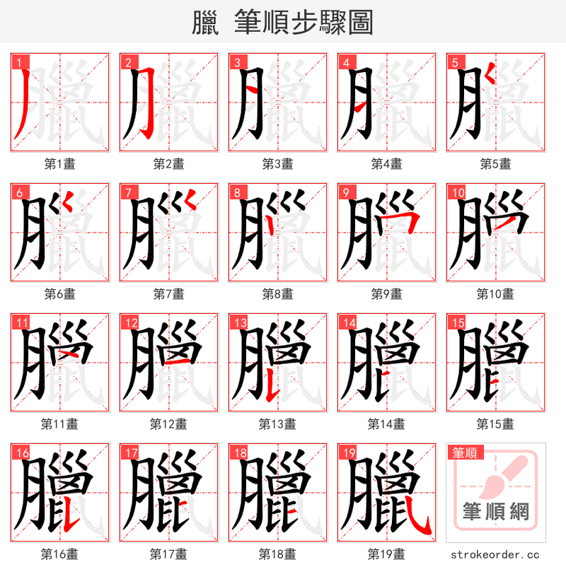 臘 的笔顺分步演示