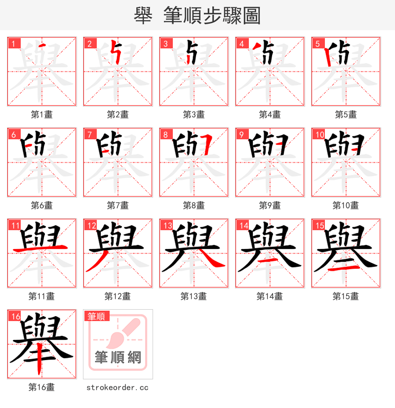 舉 的笔顺分步演示