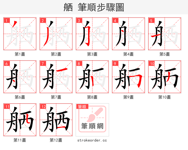 舾 的笔顺分步演示