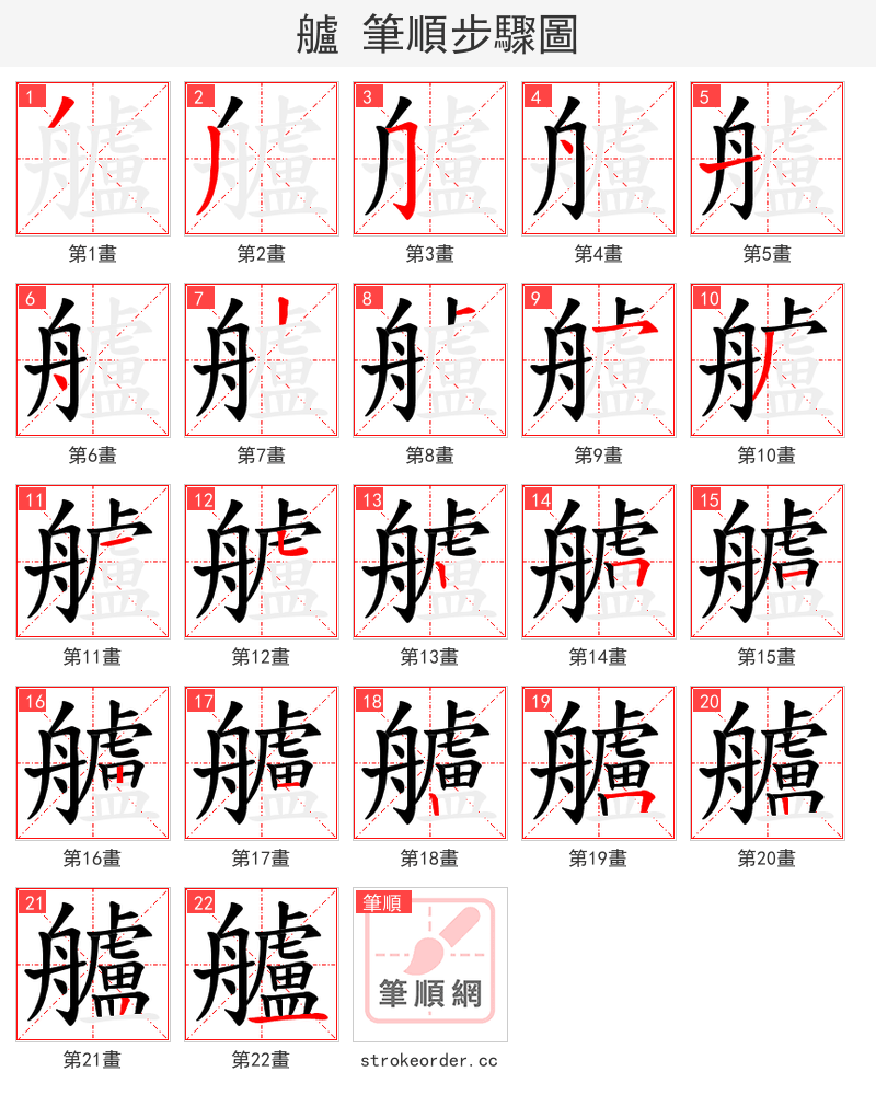 艫 的笔顺分步演示