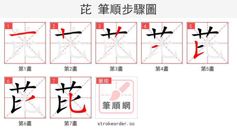 芘 的笔顺分步演示