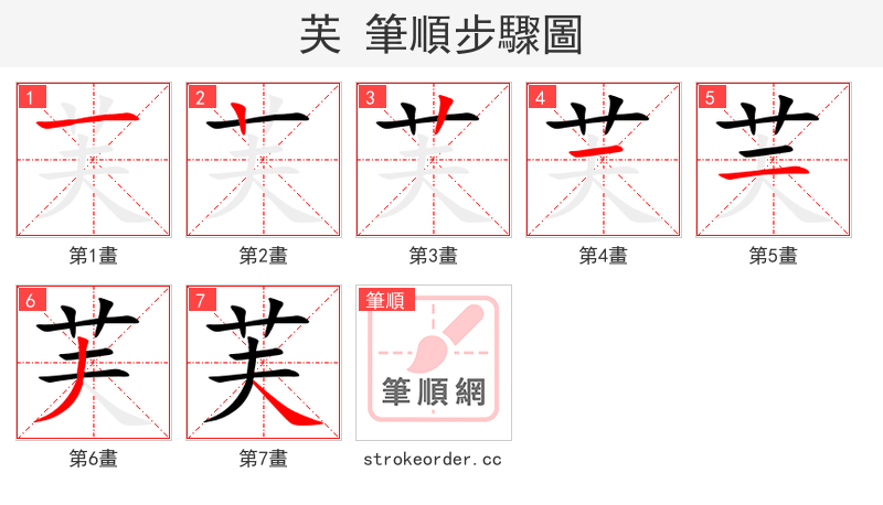 芙 的笔顺分步演示