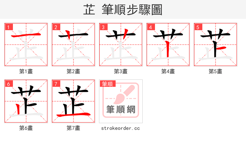 芷 的笔顺分步演示