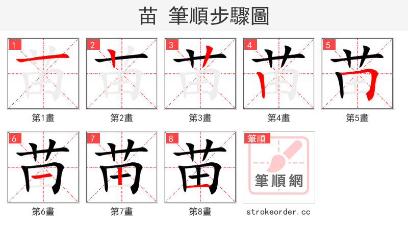 苗 的笔顺分步演示