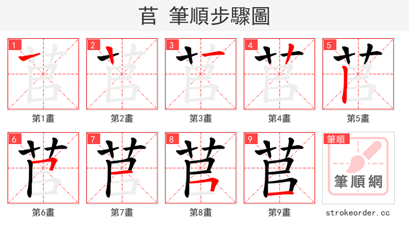 苢 的笔顺分步演示