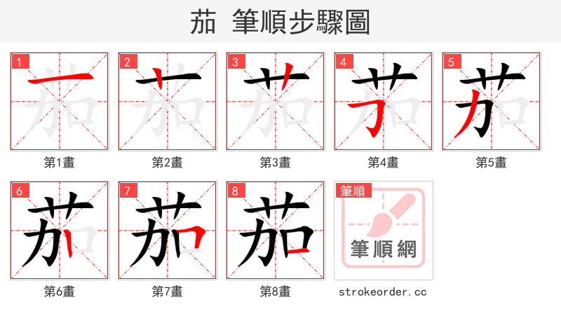 茄 的笔顺分步演示