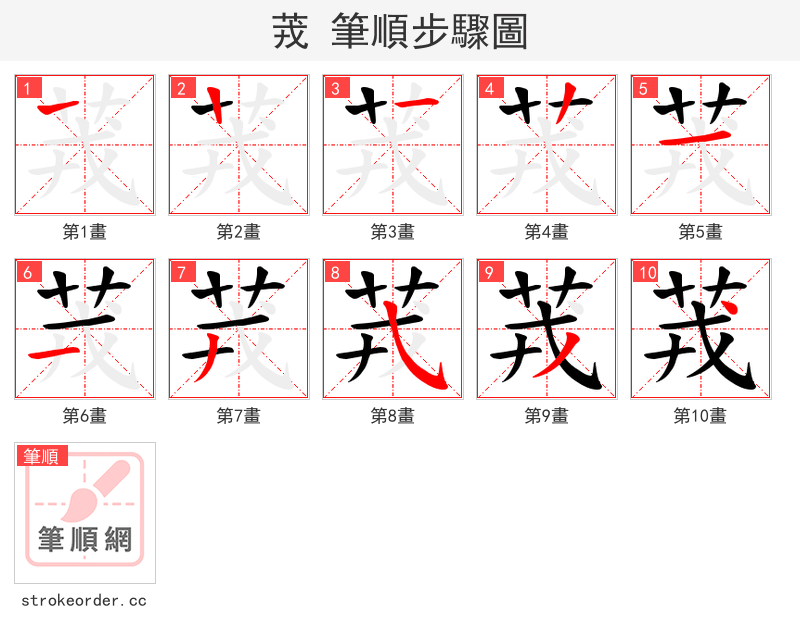 茙 的笔顺分步演示