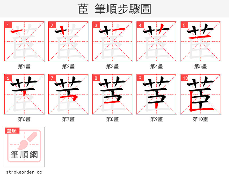 茞 的笔顺分步演示