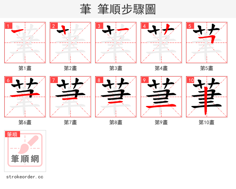 茟 的笔顺分步演示