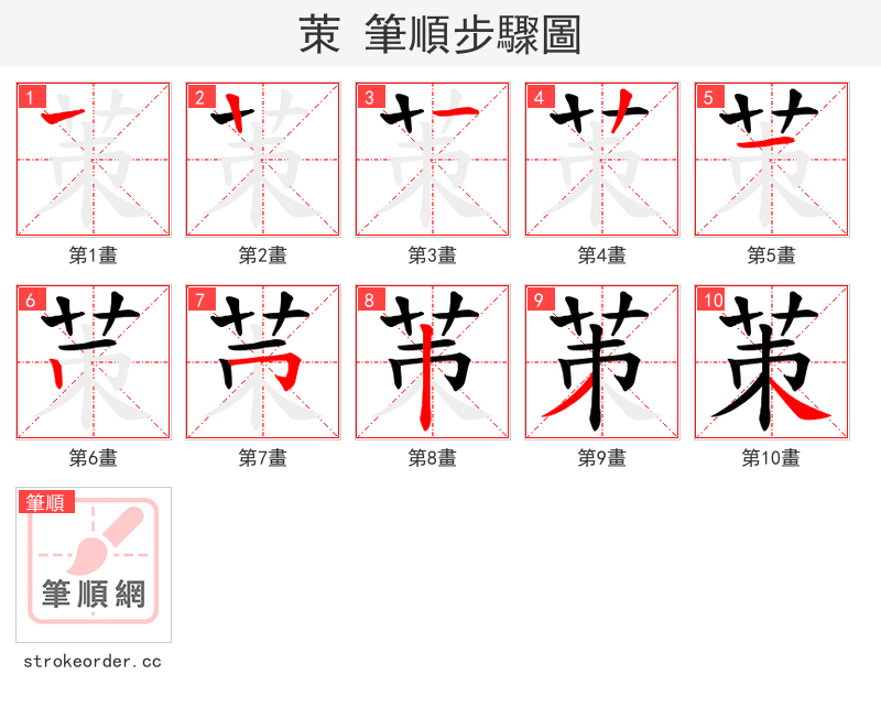 茦 的笔顺分步演示