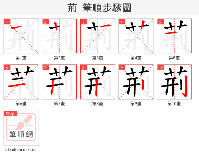 荊 的笔顺分步演示