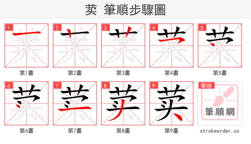 荬 的笔顺分步演示