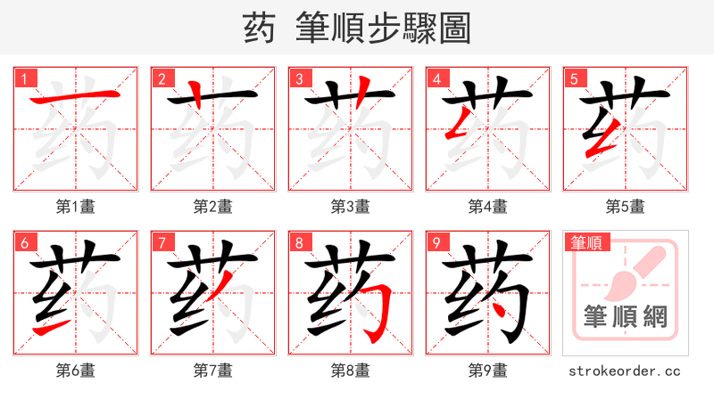 药 的笔顺分步演示