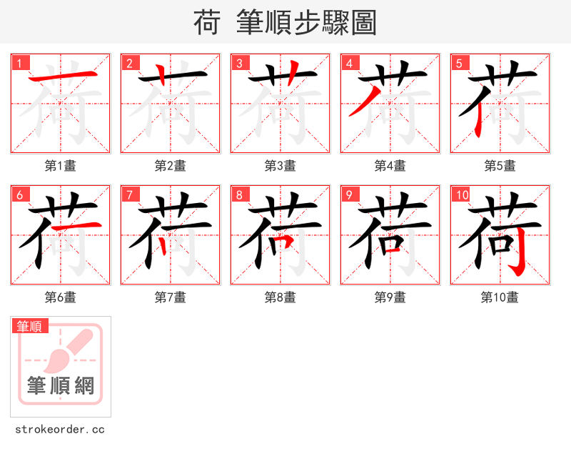 荷 的笔顺分步演示