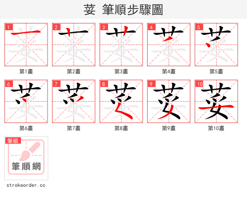 荽 的笔顺分步演示