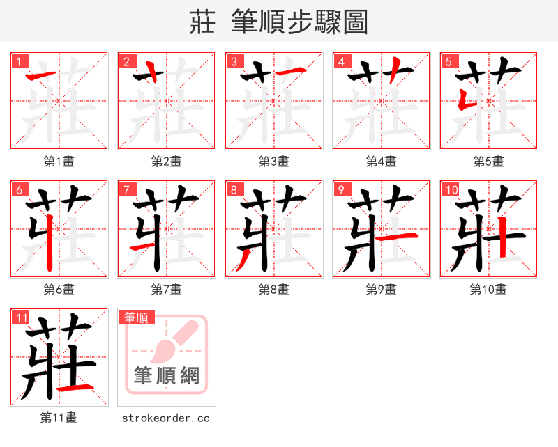 莊 的笔顺分步演示