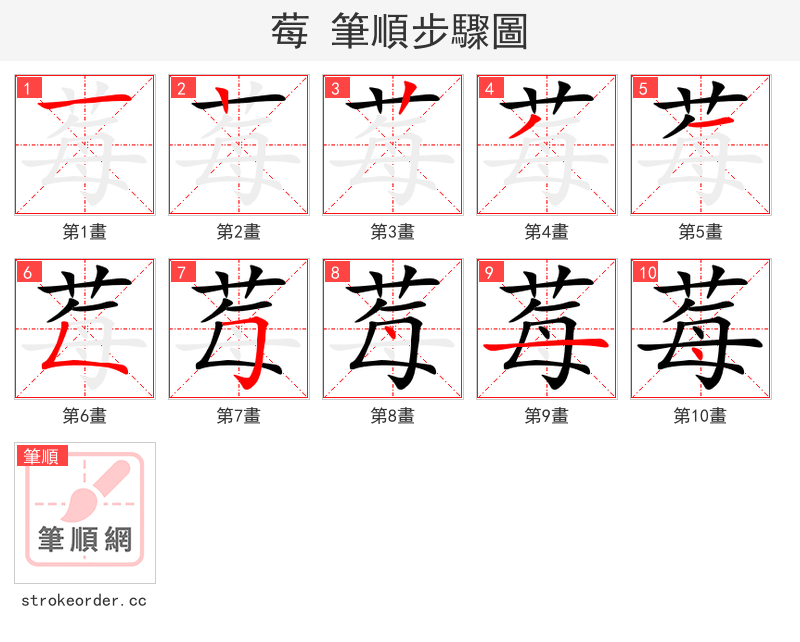 莓 的笔顺分步演示