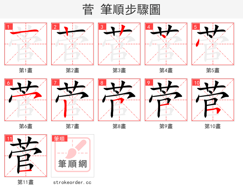 菅 的笔顺分步演示