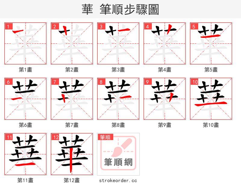 華 的笔顺分步演示