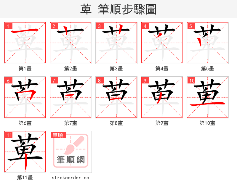 萆 的笔顺分步演示