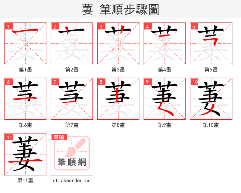 萋 的笔顺分步演示