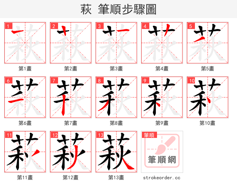 萩 的笔顺分步演示