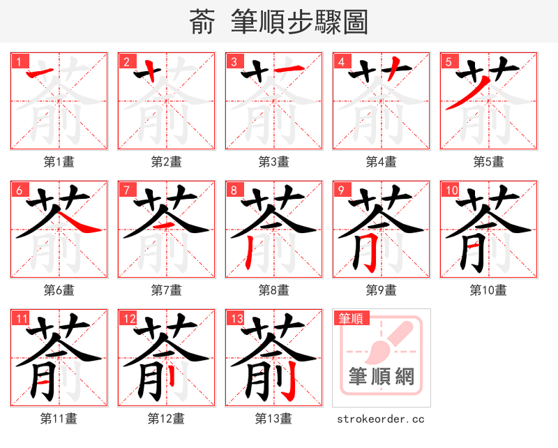 萮 的笔顺分步演示