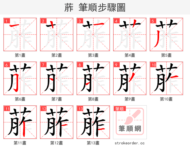 葄 的笔顺分步演示