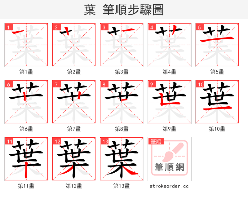 葉 的笔顺分步演示
