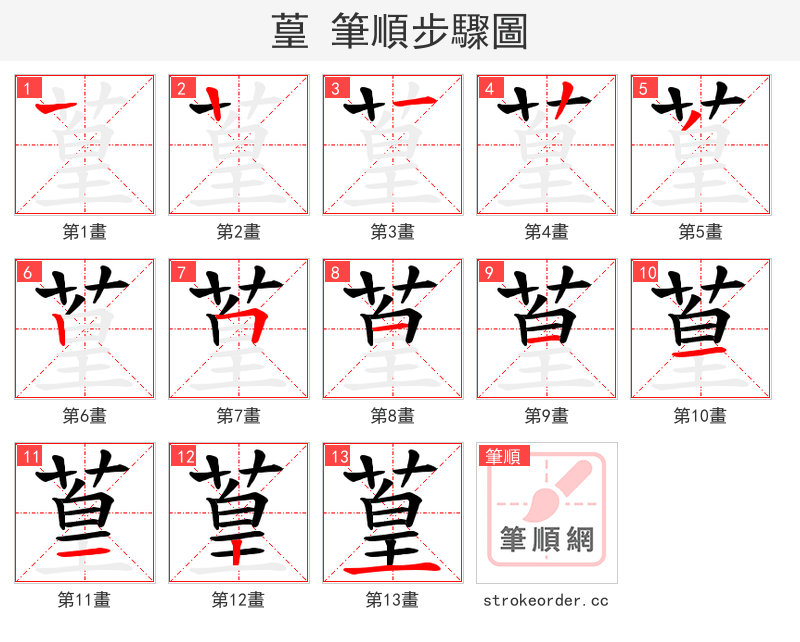 葟 的笔顺分步演示
