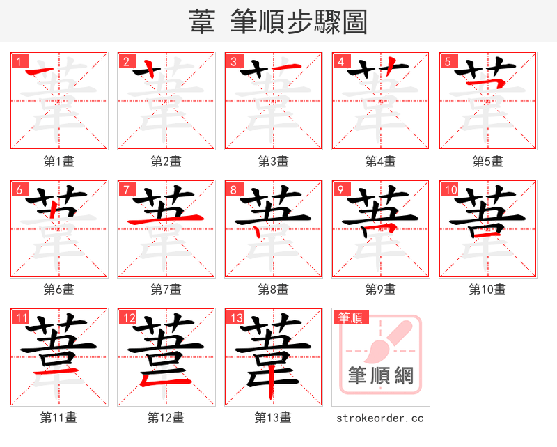 葦 的笔顺分步演示
