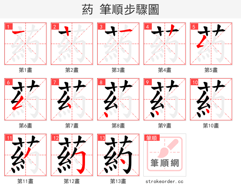 葯 的笔顺分步演示