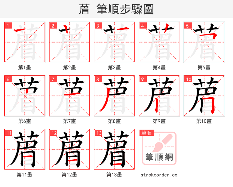 葿 的笔顺分步演示