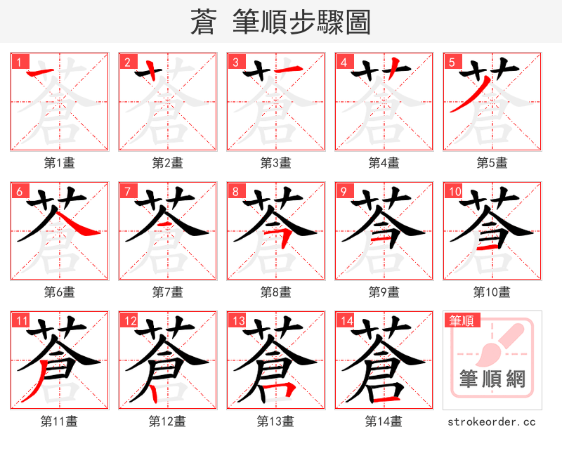 蒼 的笔顺分步演示