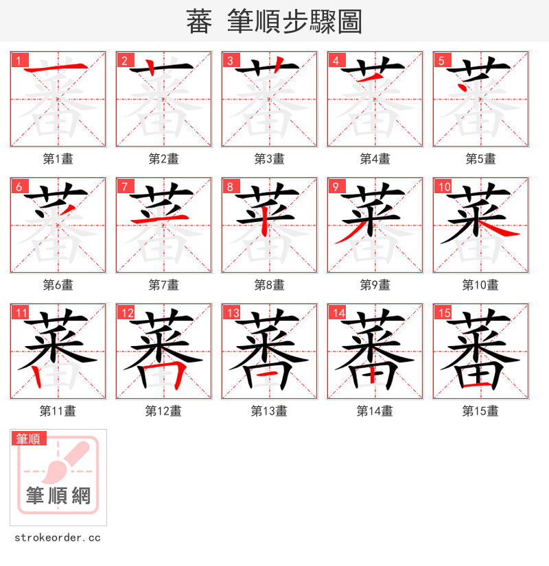 蕃 的笔顺分步演示