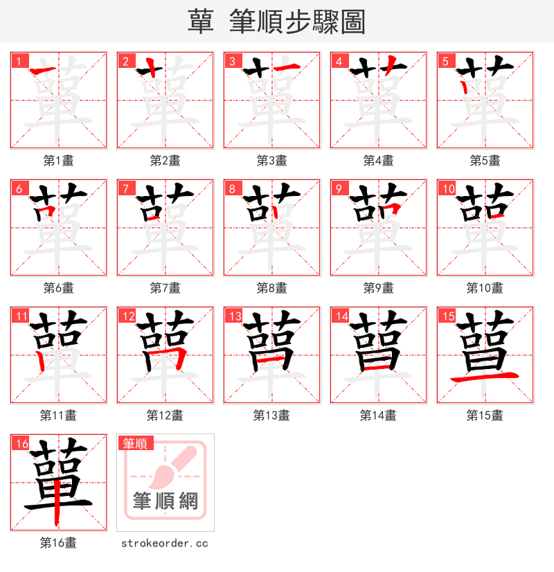 蕇 的笔顺分步演示