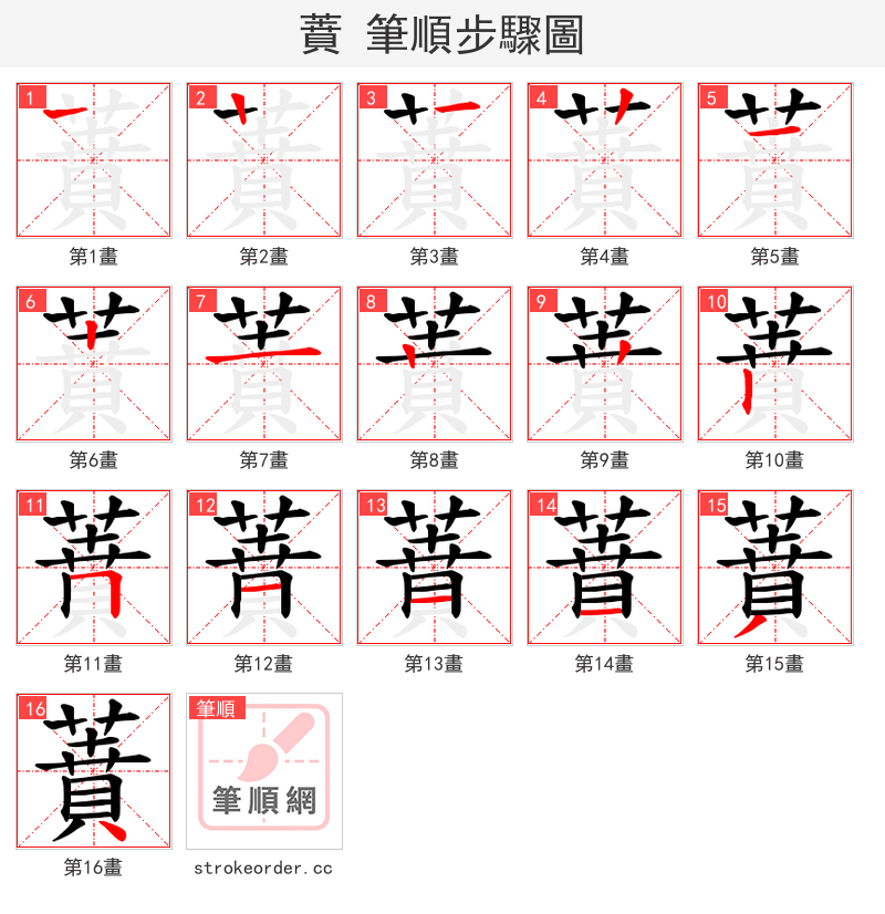 蕡 的笔顺分步演示