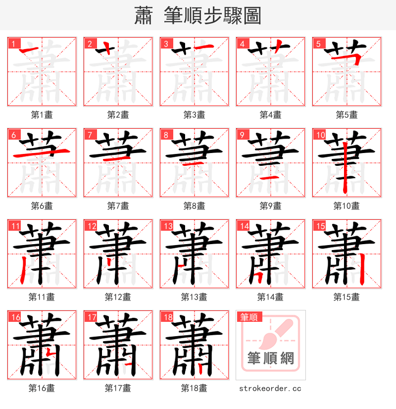 蕭 的笔顺分步演示