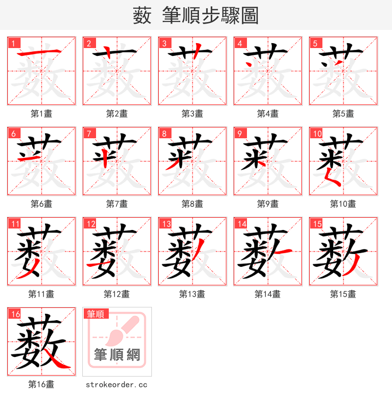 薮 的笔顺分步演示