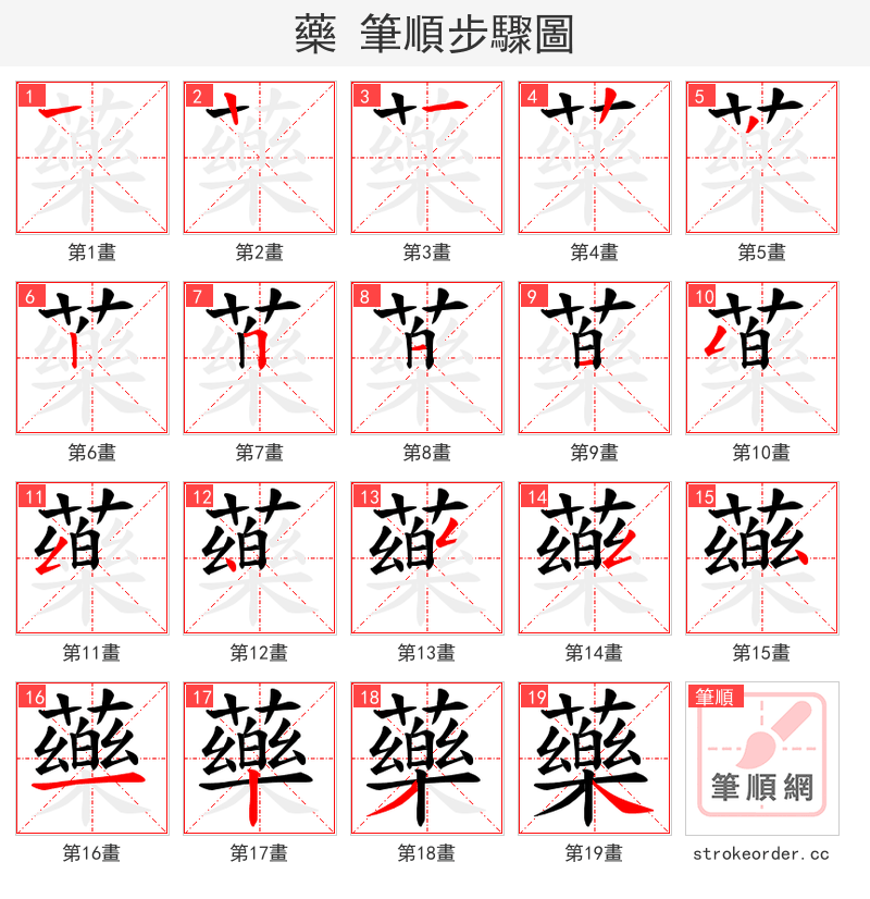 藥 的笔顺分步演示