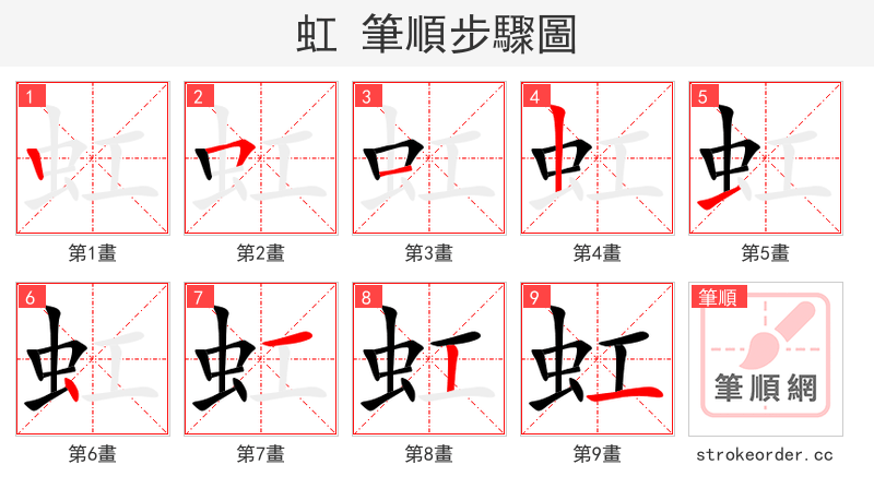 虹 的笔顺分步演示