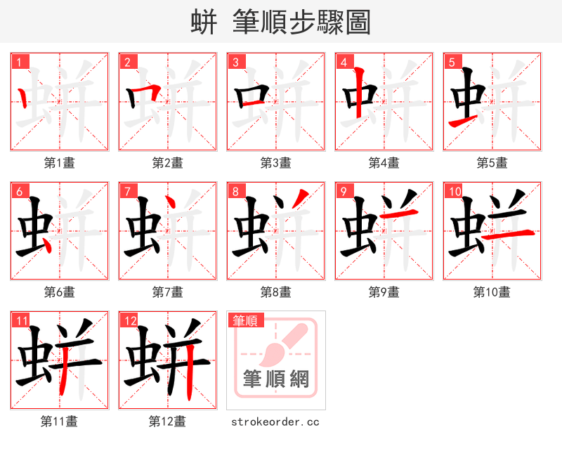 蛢 的笔顺分步演示