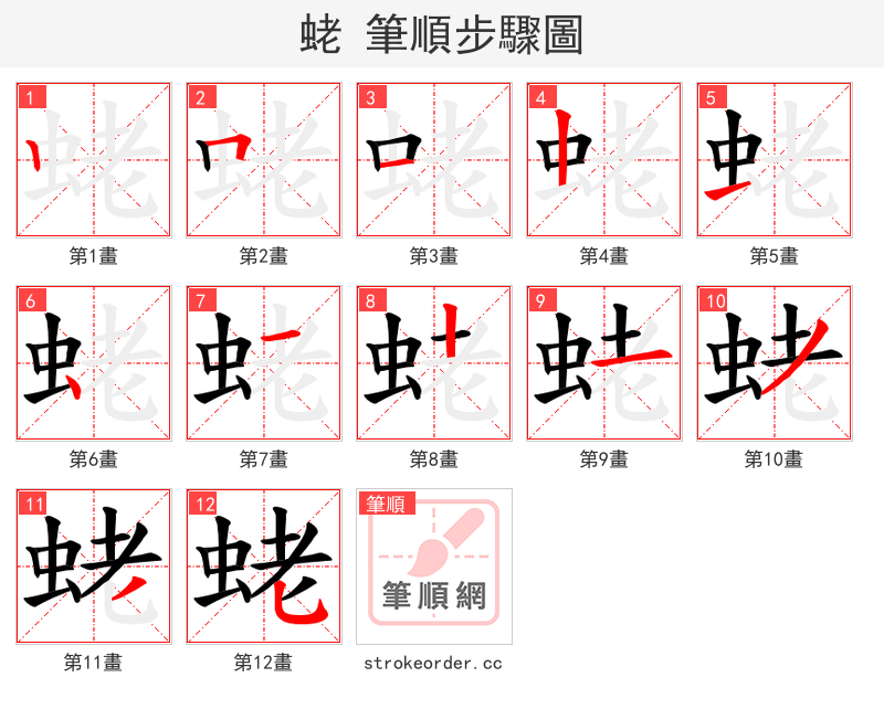 蛯 的笔顺分步演示