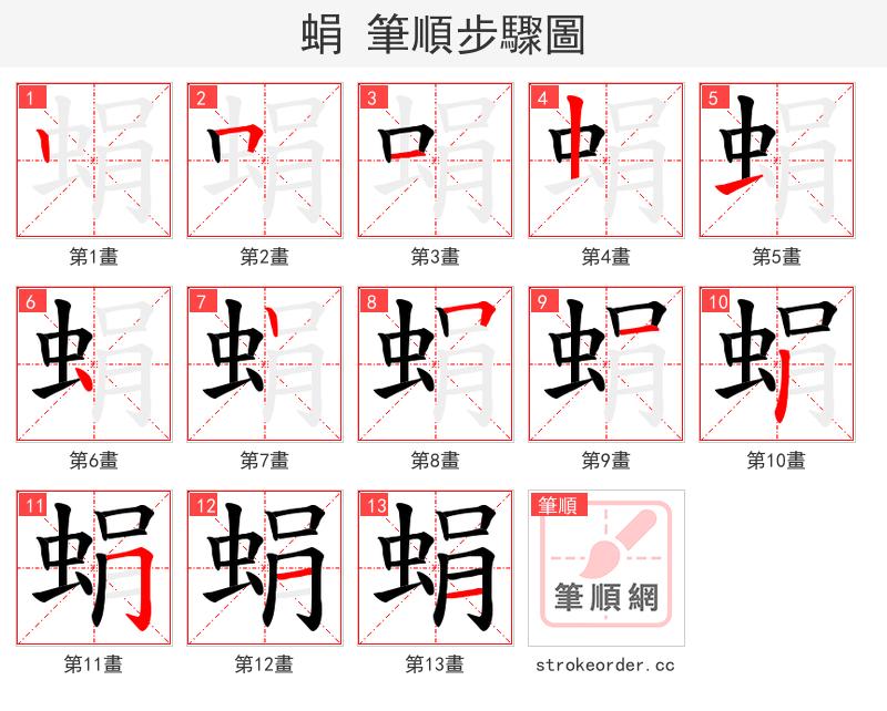 蜎 的笔顺分步演示